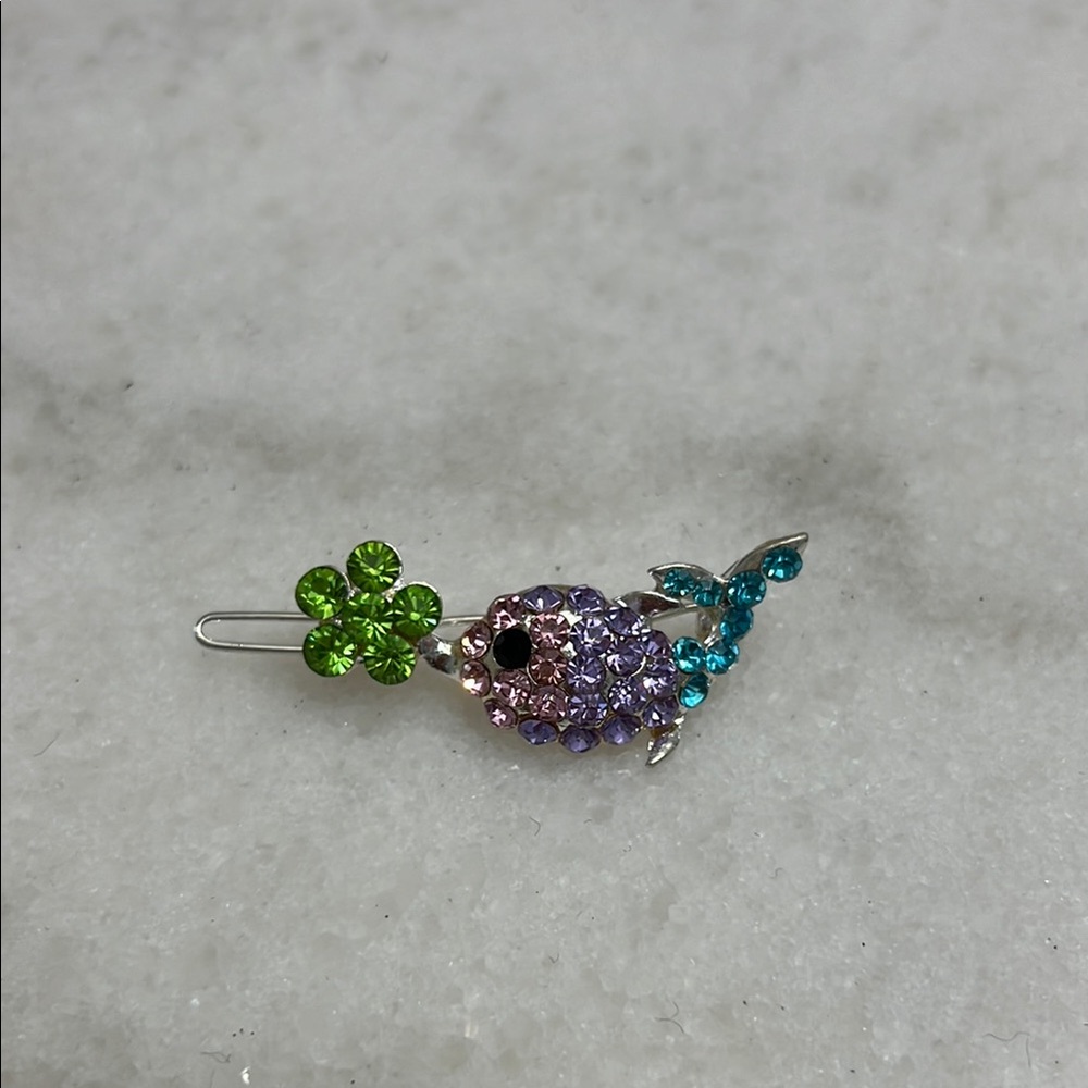 Dolphin Flower Rhinestone Hair Clip